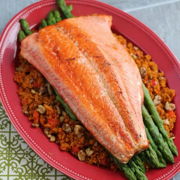 Cheap Healthy Meal: Pan Seared Salmon with Sweet Potato ‘Rice’