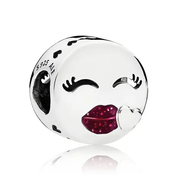 PANDORA Kiss Silver Charm with Cerise Glitter Enamel